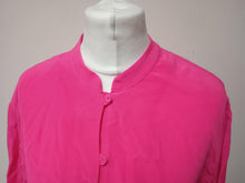 Load image into Gallery viewer, YOLKE Ladies Bright Pink Silk Round Neck Long Sleeve Button-Up Blouse Top M
