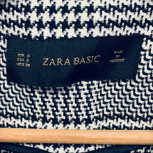 Load image into Gallery viewer, ZARA BASIC White Black Houndstooth Ladies Long Sleeve Coat Jacket Size UK S
