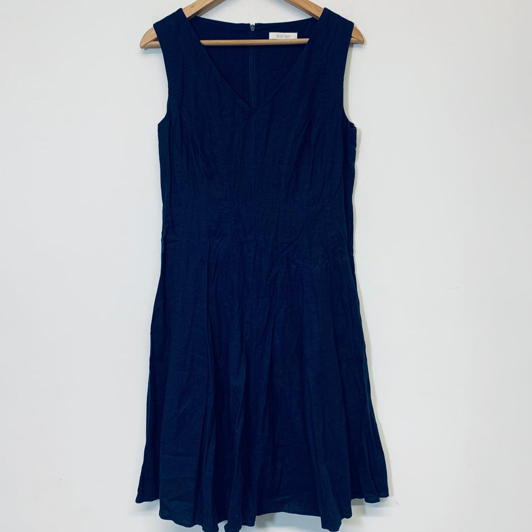 KALIKO Blue Ladies Sleeveless V-neck Fit & Flare Dresses Size UK 12