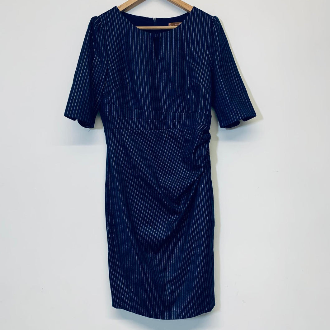 JOLIE MOI Blue Ladies Short Sleeve Boat Neck Fit & Flare Dress Size UK 14