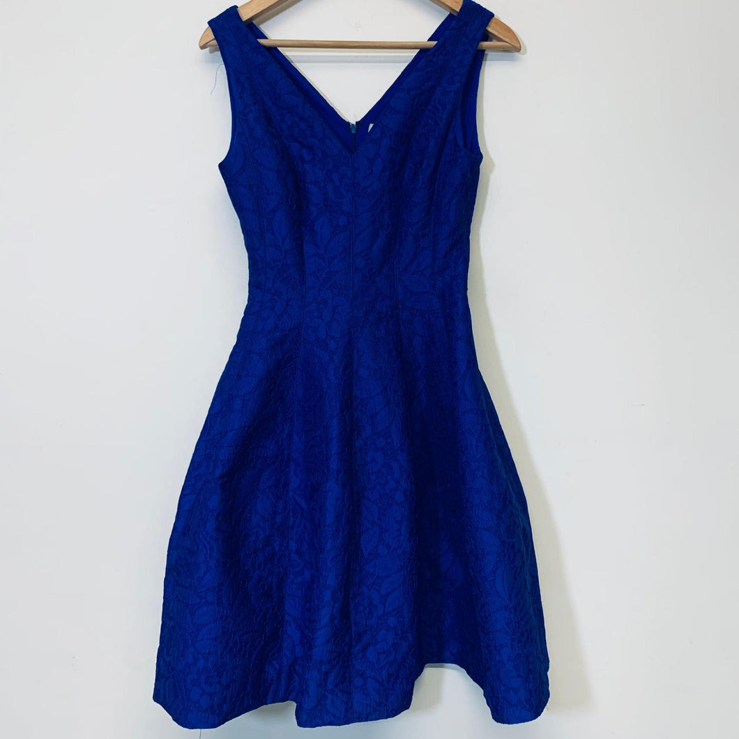 COAST Blue Ladies Sleeveless V-neck Floral Fit & Flare Dress Size UK 8