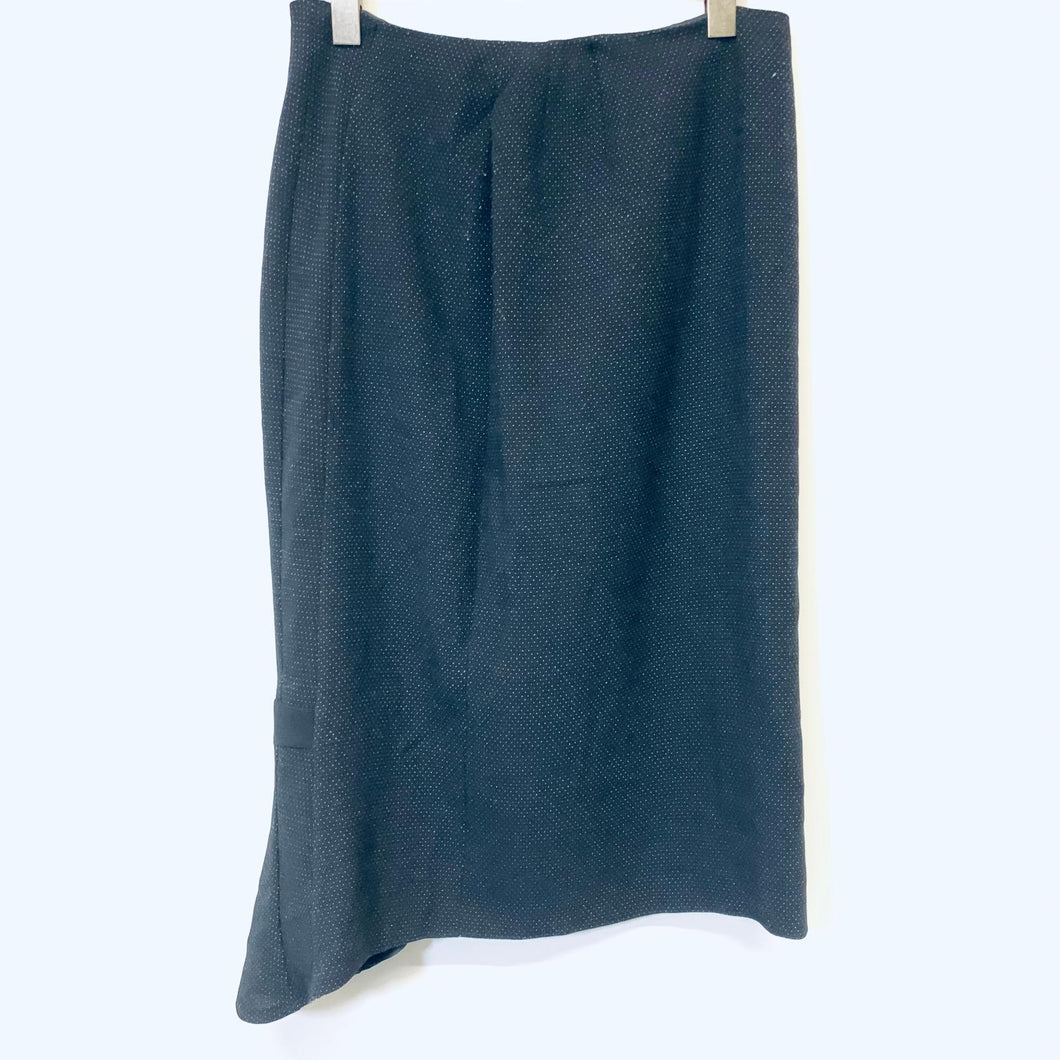 MINUET Black Ladies Spotted Wool Blend Midi A-Line Skirt Size UK 12