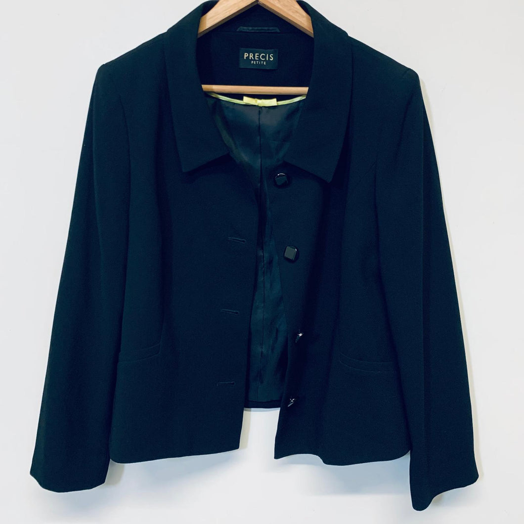 PRECIS Black Ladies Long Sleeve Collared Basic Jacket Formal Size UK 14