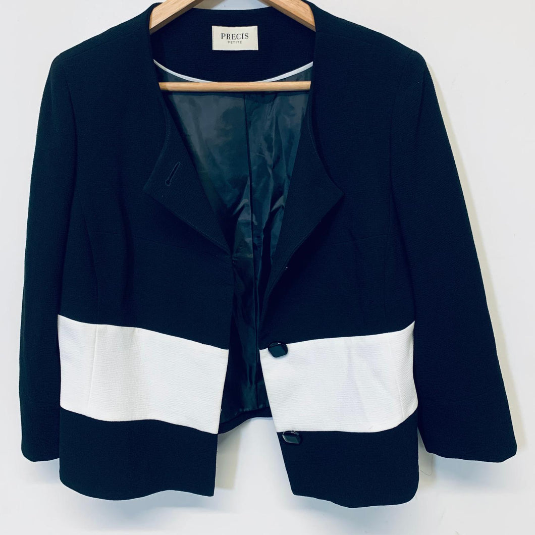 PRECIS Ladies Black Petite White Colour Block Jacket Long Sleeve UK 12