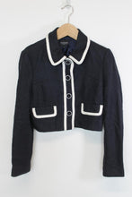 Load image into Gallery viewer, HOBBS Ladies Navy Blue Cropped Collared Long Sleeve Button Down Jacket EU40 UK12
