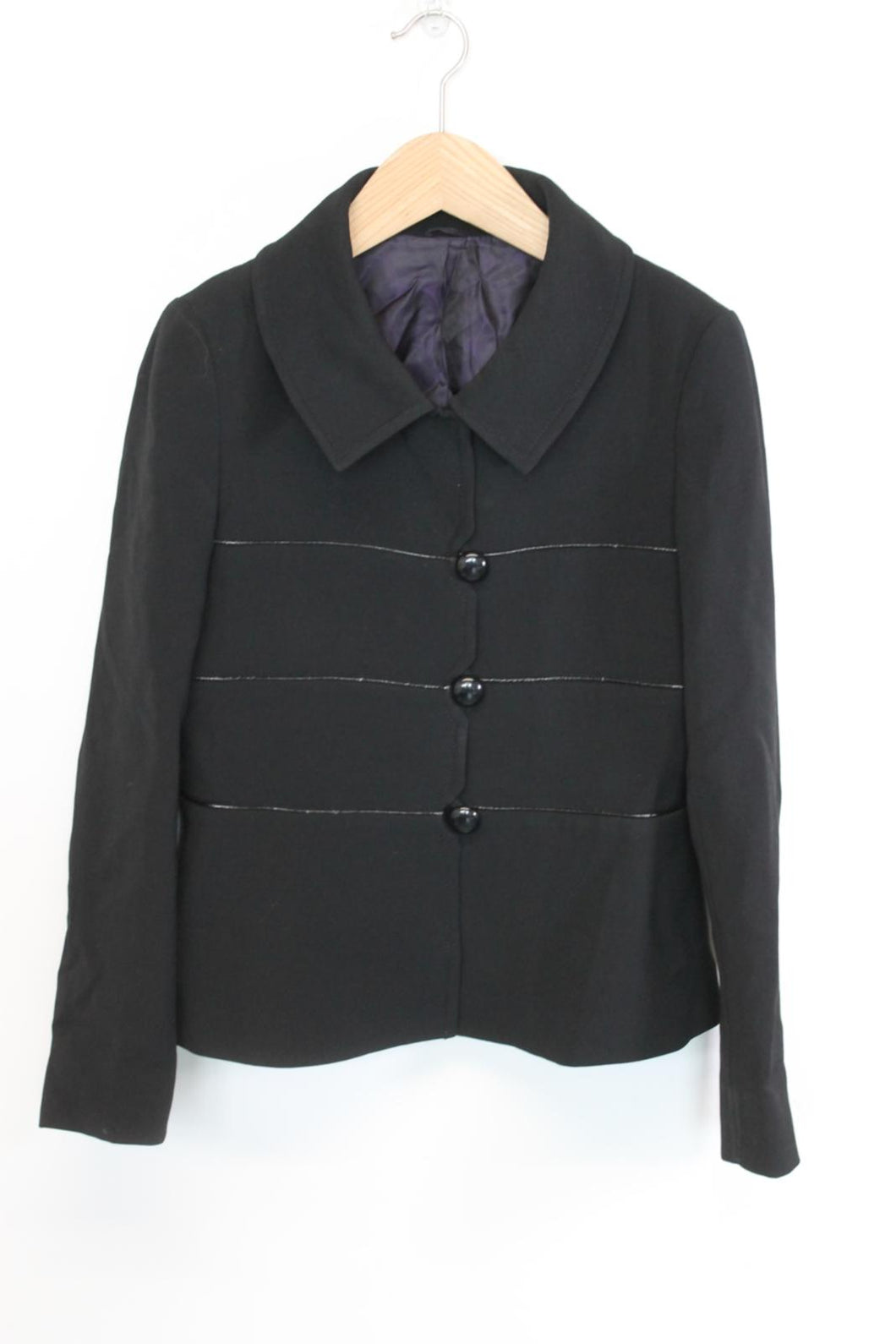 HOBBS Ladies Black Wool Long Sleeve Collared 3-Button Jacket EU40 UK12
