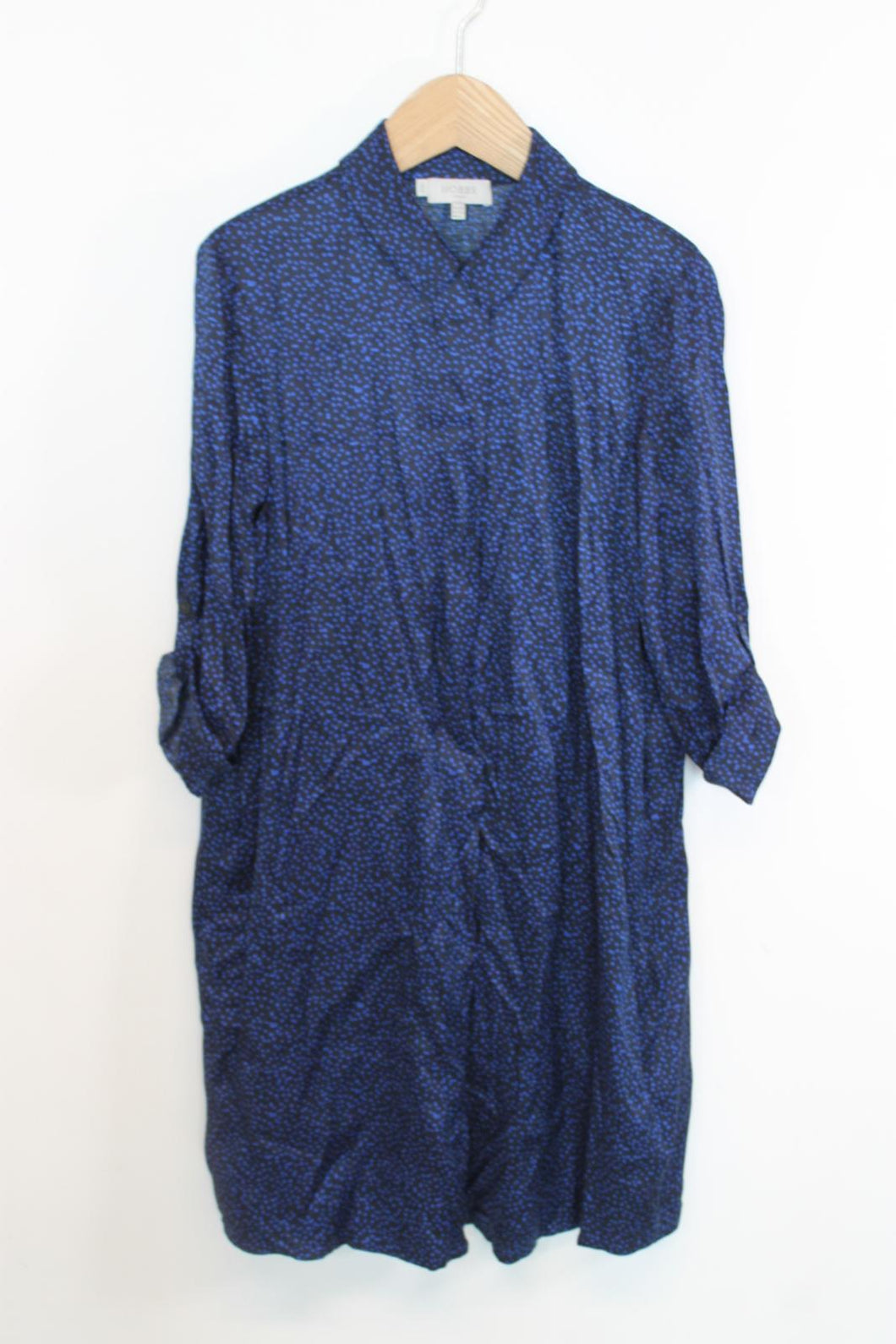 HOBBS Ladies Blue & Black Speckled Half Sleeve Midi Shirt Dress EU40 UK12