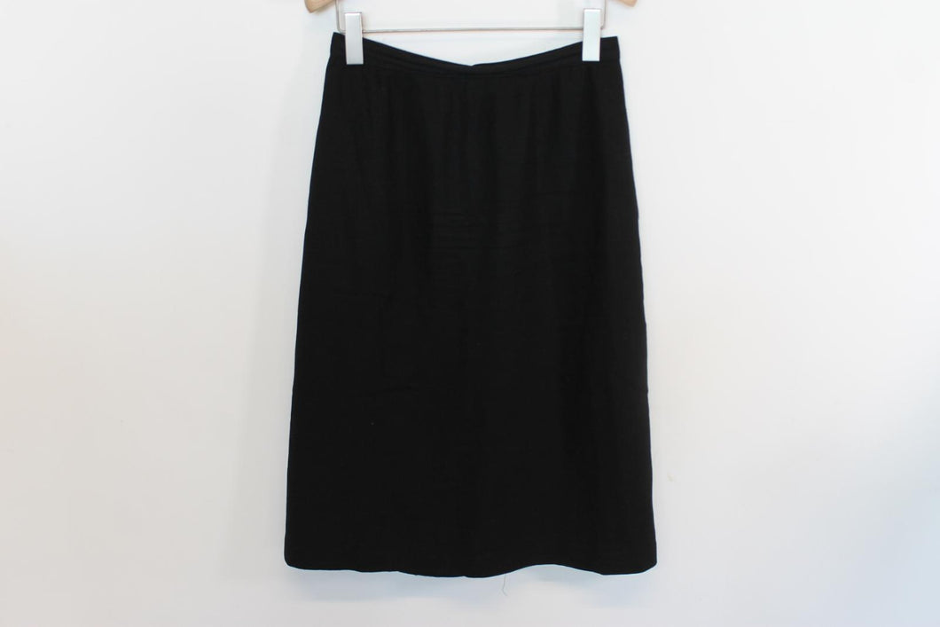 Ladies Black Wool Straight Midi Skirt EU36 UK8