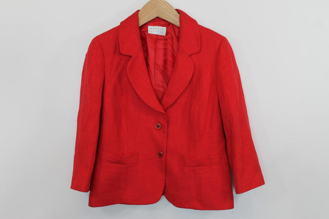 PRECIS PETITE Ladies Red Cotton Long Sleeve Rounded Notch Lapel Jacket EU38 UK12