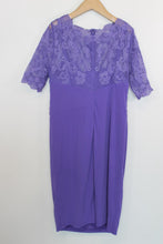 Load image into Gallery viewer, KALIKO Ladies Purple Lace Short Sleeve Round Neck Midi Shift Dress EU42 UK14

