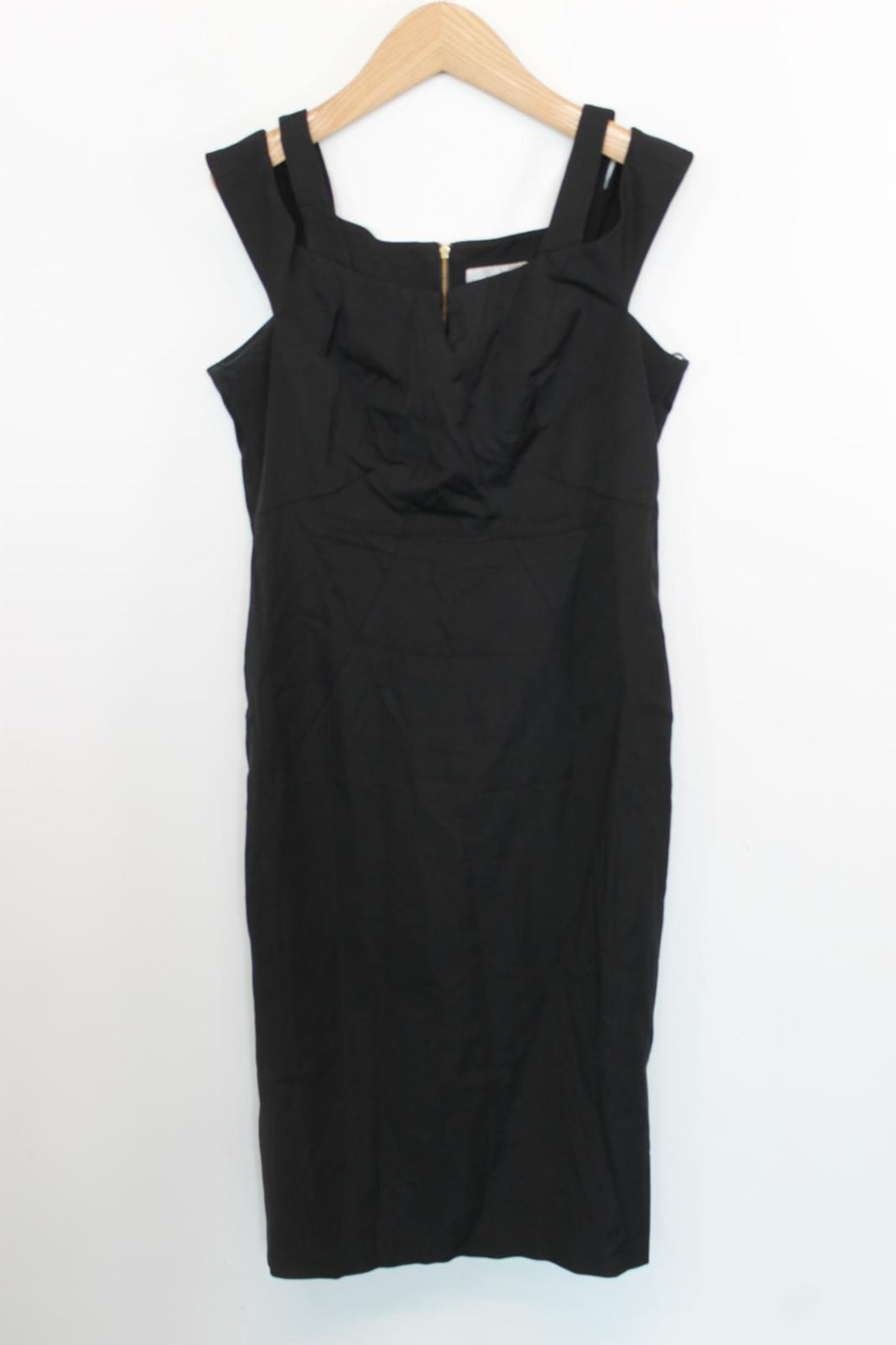 COAST Ladies Black Sleeveless Double Strap Knee Length Sheath Dress EU42 UK14