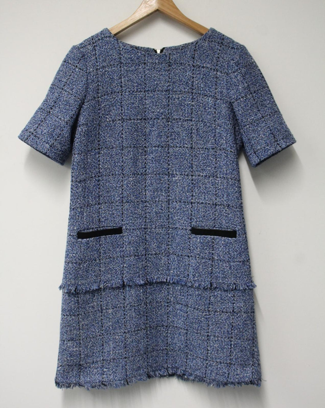 CLAUDIE PIERLOT Ladies Blue Tweed Cotton Blend Mini Dress Size EU38 UK10
