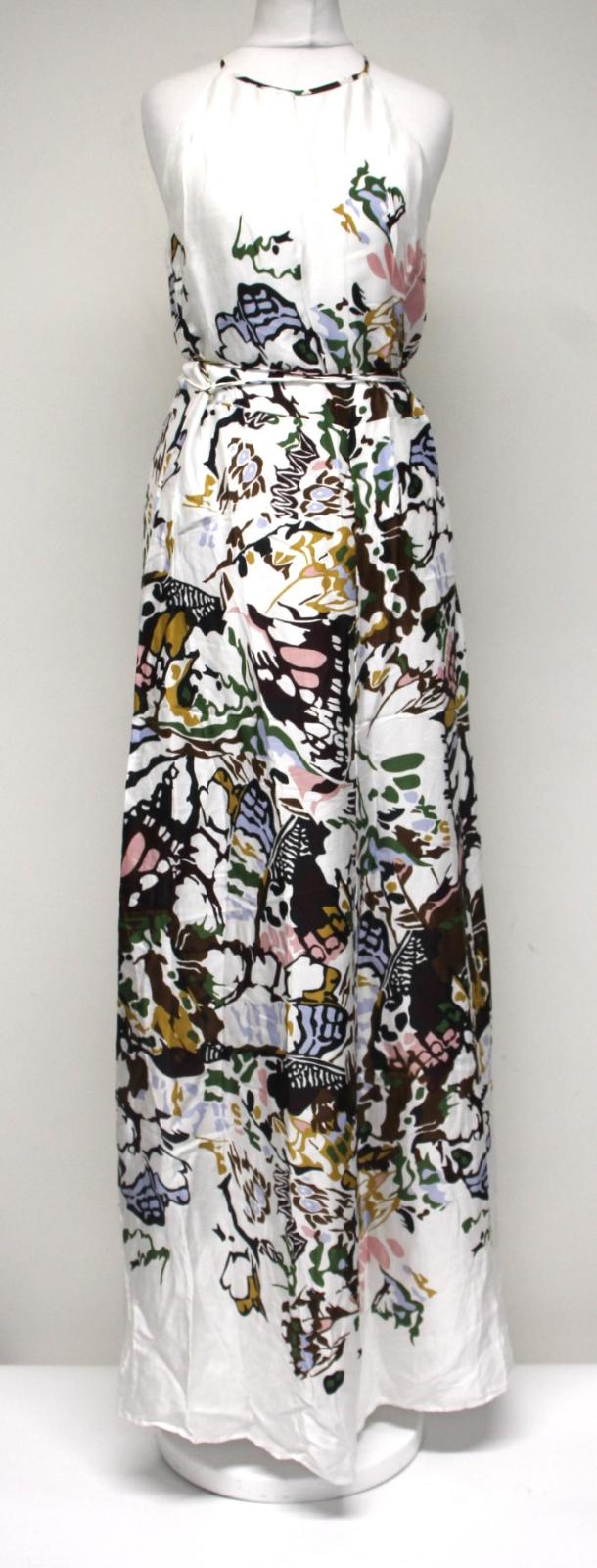 MASSIMO DUTTI Ladies White Satin Abstract Print Sleeveless Maxi Dress US4 UK8