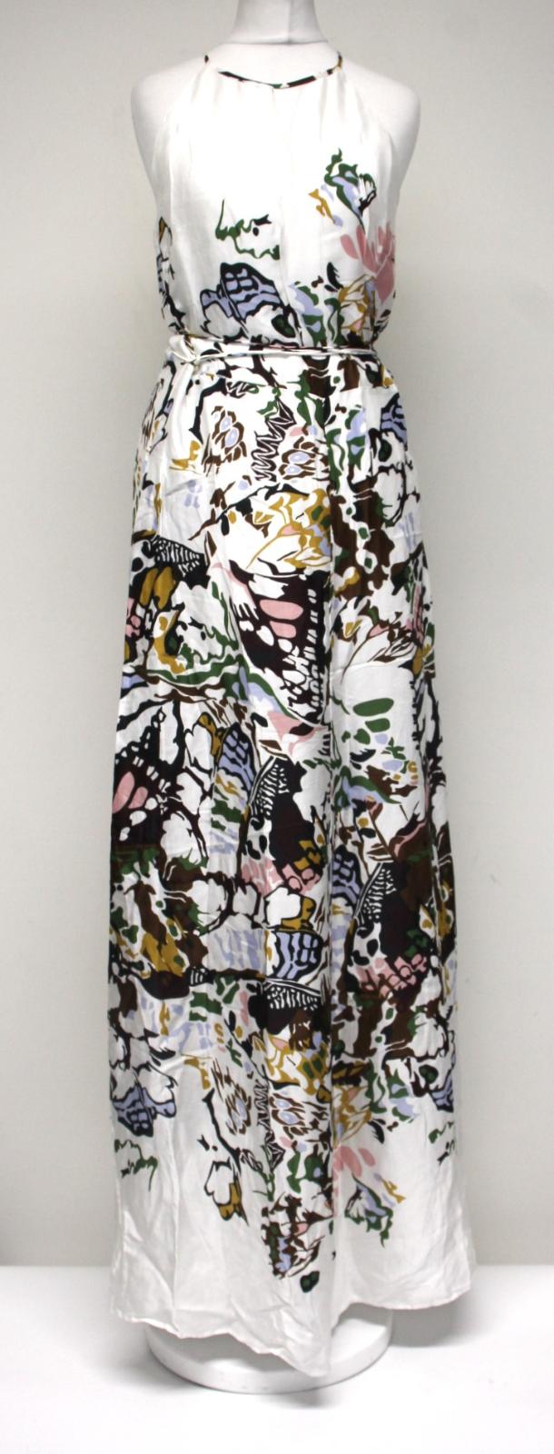 knee length dresses for ladies MASSIMO DUTTI Ladies White Satin Abstract Print Sleeveless Maxi Dress –  ReThread