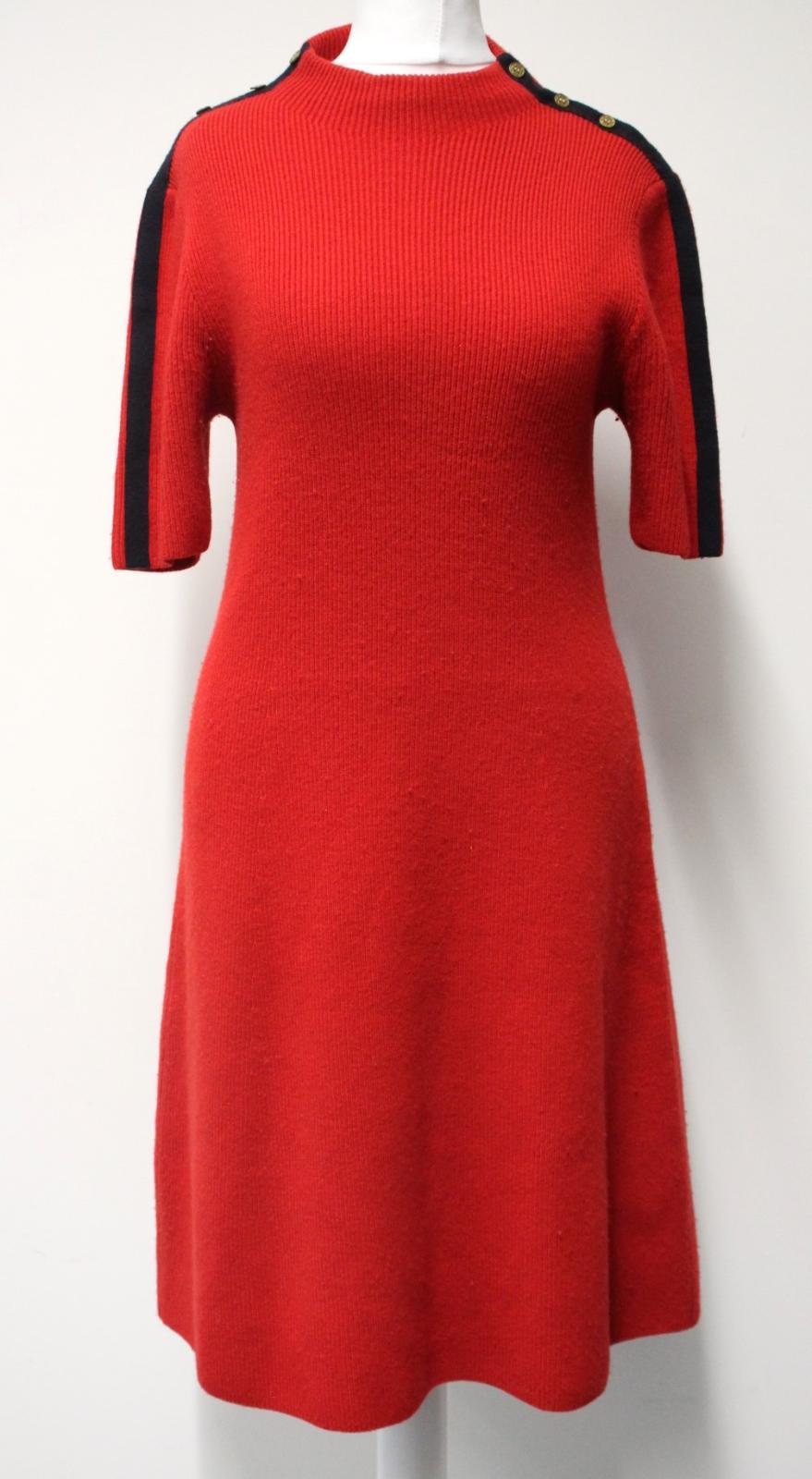 TORY BURCH Ladies Red Ribbed Knit Merino Wool Knee Length Jumper Dress Approx S