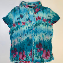 Load image into Gallery viewer, PER UNA Ladies Blue Floral Lightweight Top Blouse Collared Button Up UK14
