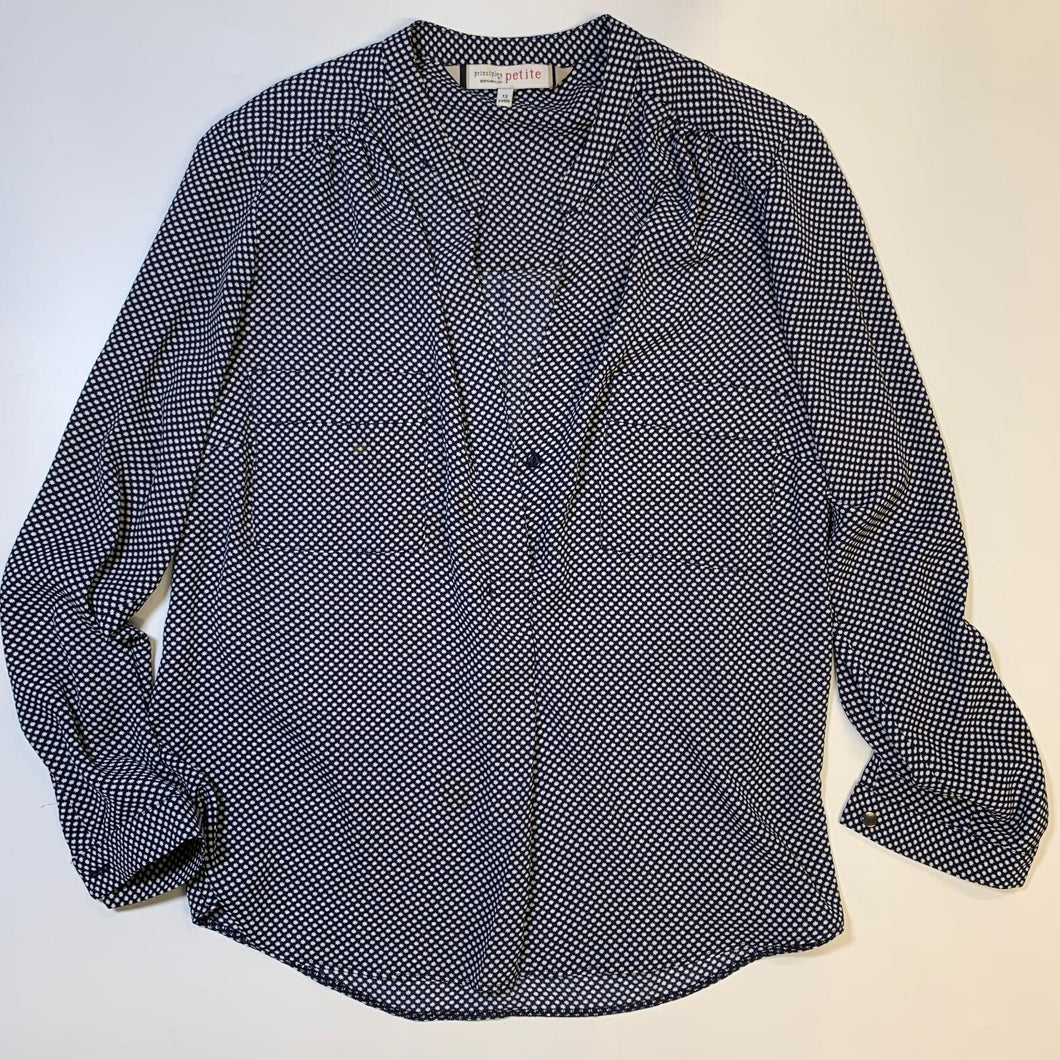 PRINCIPLES BY BEN DE LISI PETITE Ladies Blue Navy Star Spotted White Blouse UK12
