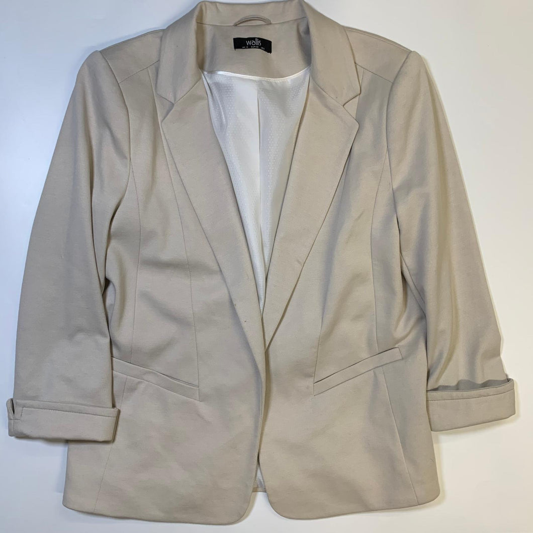 WALLIS Beige Ladies Long Sleeve Collared Basic Jacket Jacket Size UK 12