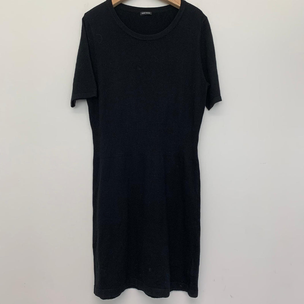 GERRY WEBER Black Ladies Short Sleeve Round Neck Fine Knit LBD Dress UK 14