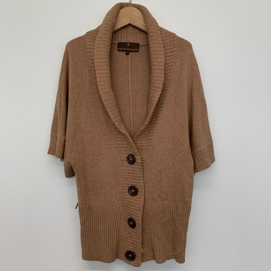 FENN WRIGHT MANSON Brown Knitted Ladies Short Sleeve Jumper Cardigan UK 10