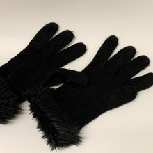 Load image into Gallery viewer, Faux Fur Ladies Knitted Winter Warm Wrist Furry Black Gloves UK O/S
