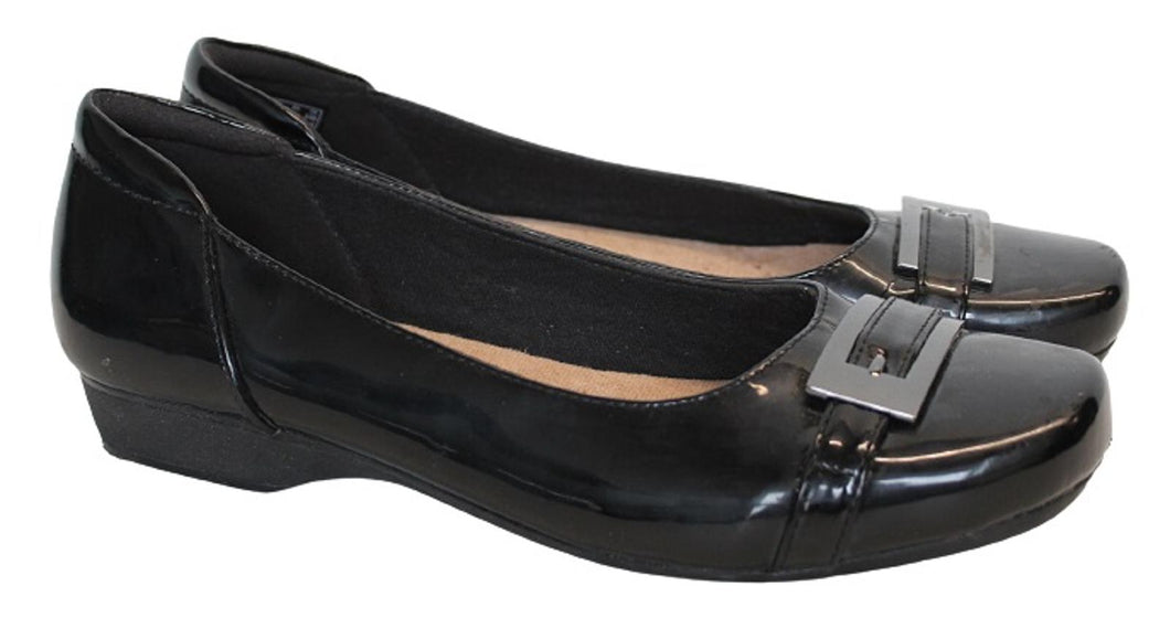 CLARKS Ladies Black Patent Blanche West Women's Wide Fit Casual Shoes EU39.5 UK6