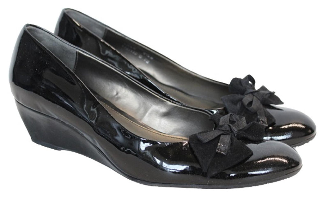VAN DAL Ladies Lille Patent Leather Bow Details Slip On Wedge Shoes EU40 UK6.5D