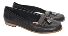 Load image into Gallery viewer, CLARKS Ladies Black Leather Tassel Trim Slip On Flat Casual Shoes EU39 UK6
