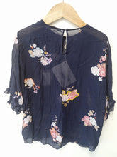 Load image into Gallery viewer, PREEN LINE Ladies Navy Blue Round Neck Georgette Black Blouse Top Size UK M NEW
