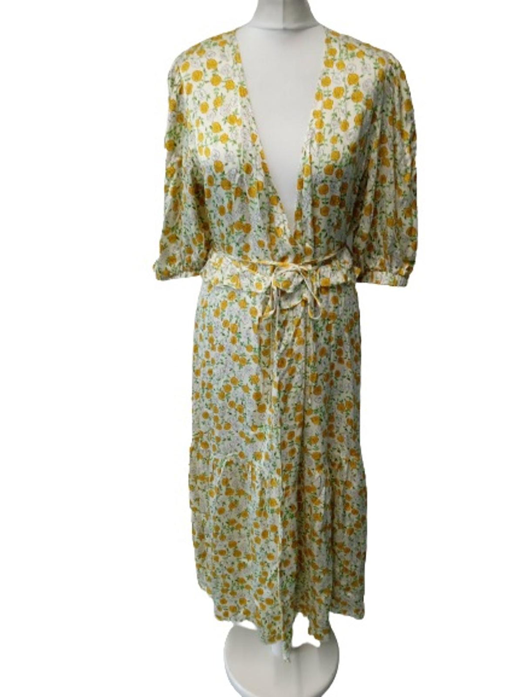 KITRI Ladies Peony Cream Connie Vintage Floral Wrap Dress Size UK14 NEW