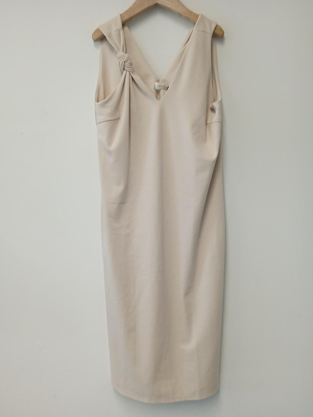 MYKKE HOFMANN Ladies Beige V-Neck Knot Detail Maxi Dress Size UK L NEW