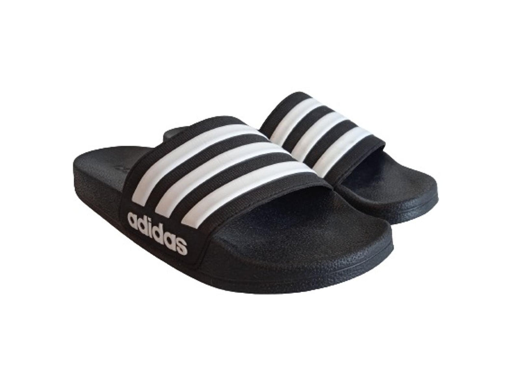 ADIDAS Ladies Black & White 3-Stripe Adilette Shower Slider Sandals Size UK4