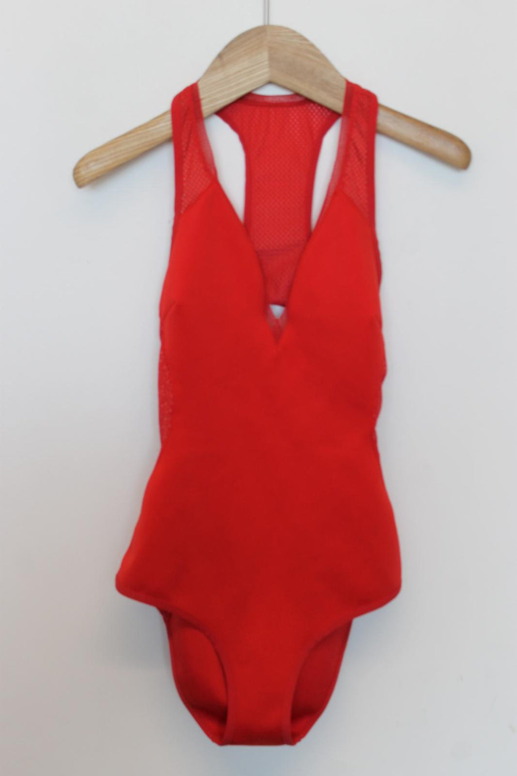 STELLA MCCARTNEY Ladies Red Plunging Neck Open Back One-Piece Swimsuit M