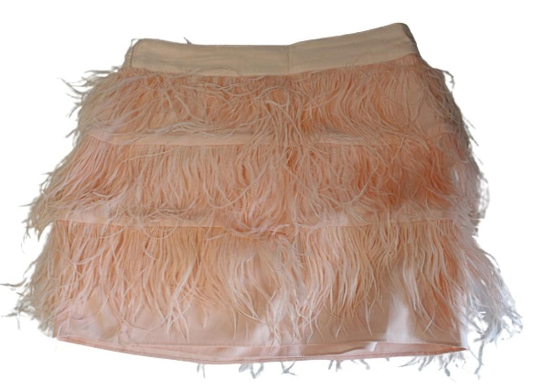 WELLS GRACE Ladies H7180 Peach Pink 100% Feather Side Zip Mini Skirt Size L