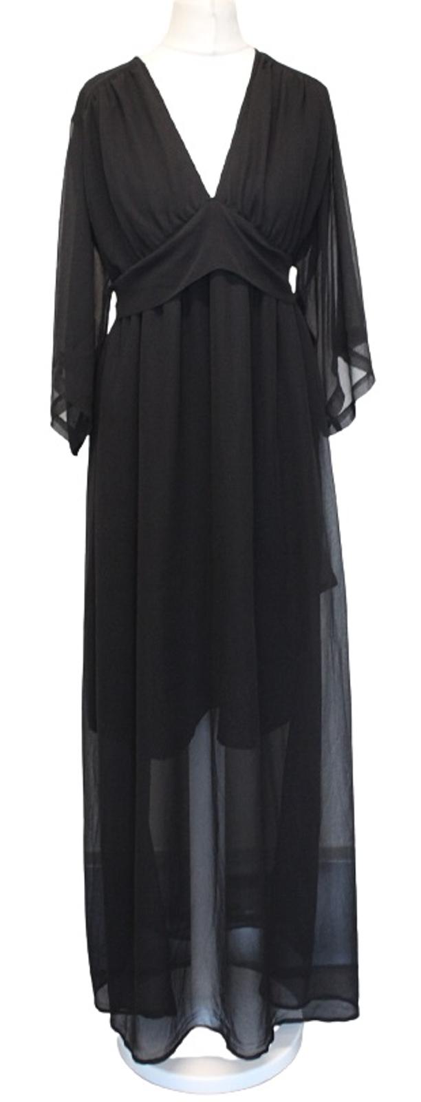 ATTERLEY ROAD Ladies Black V-Neck Tie Back Semi-Sheer Occasion Maxi Dress UK12