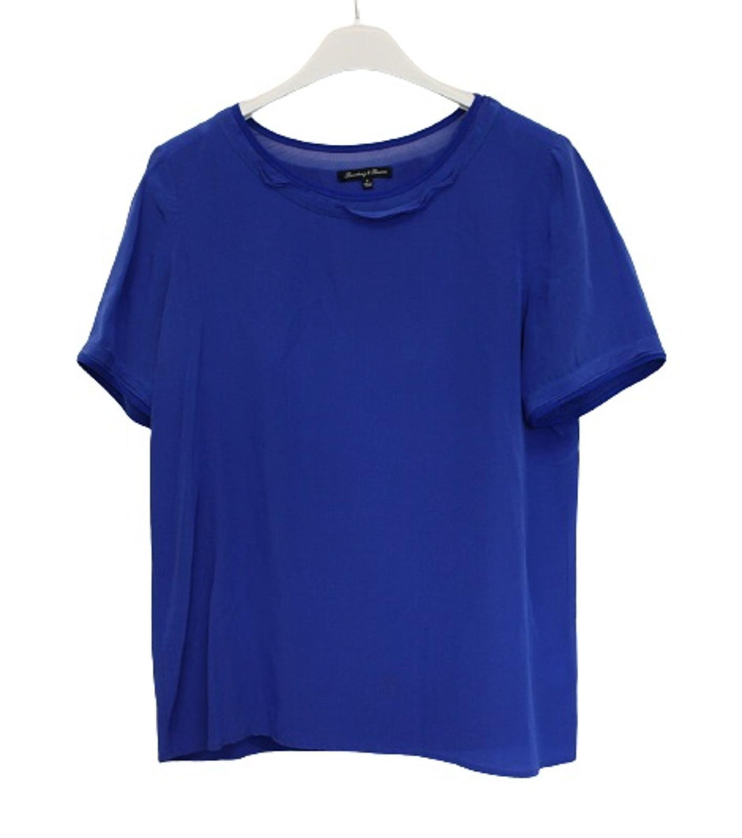 BROADWAY & BROOME Ladies Blue Short Sleeve Lightweight Silk Blouse Top S