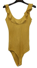Load image into Gallery viewer, SEZANE Ladies Yellow Sleeveless Scoop Ruffle Neck Stretch Bodysuit Size S
