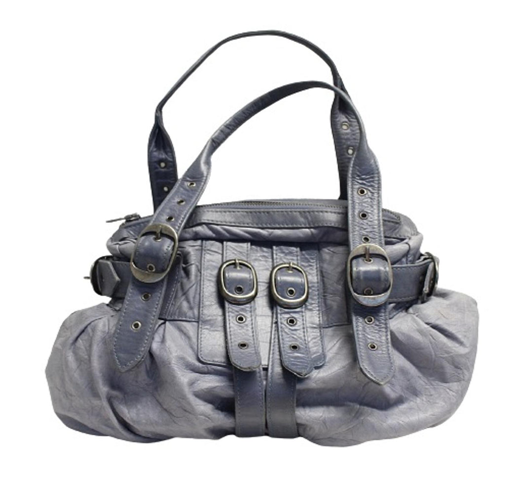BRUUNS BAZAAR Ladies Blue Grey Leather Top Zip Shoulder Bag 39 x 22 x11cm