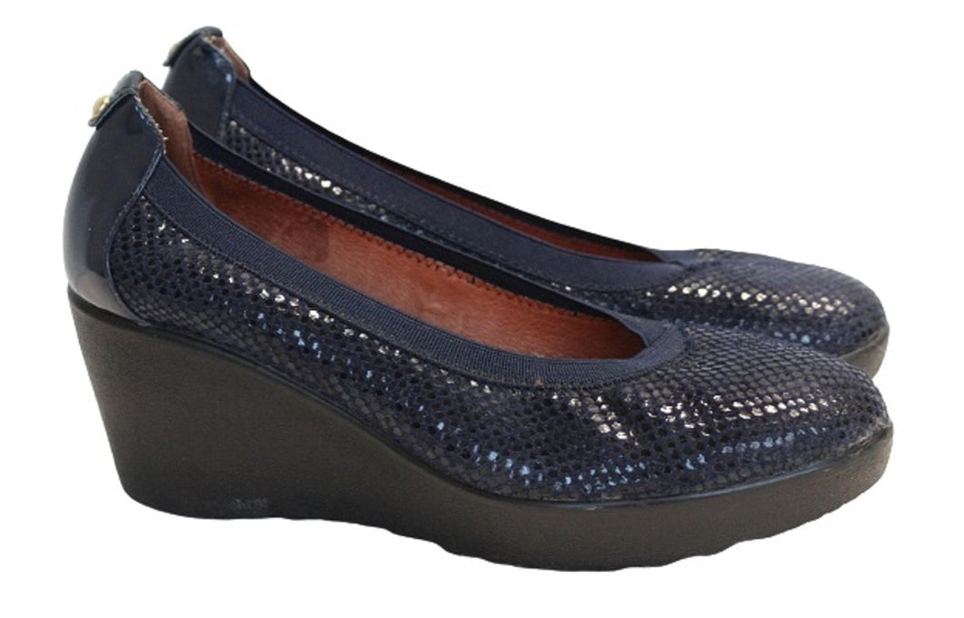 MODA IN PELLE Ladies Navy Blue Snake Print Platform Wedge Court Shoes EU37 UK4
