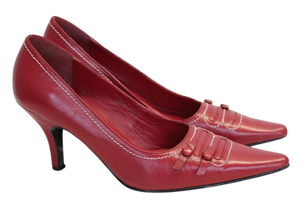 JONES BOOTMAKER Ladies Cover Red Leather Contrast Stitch Court Shoes EU38 UK5