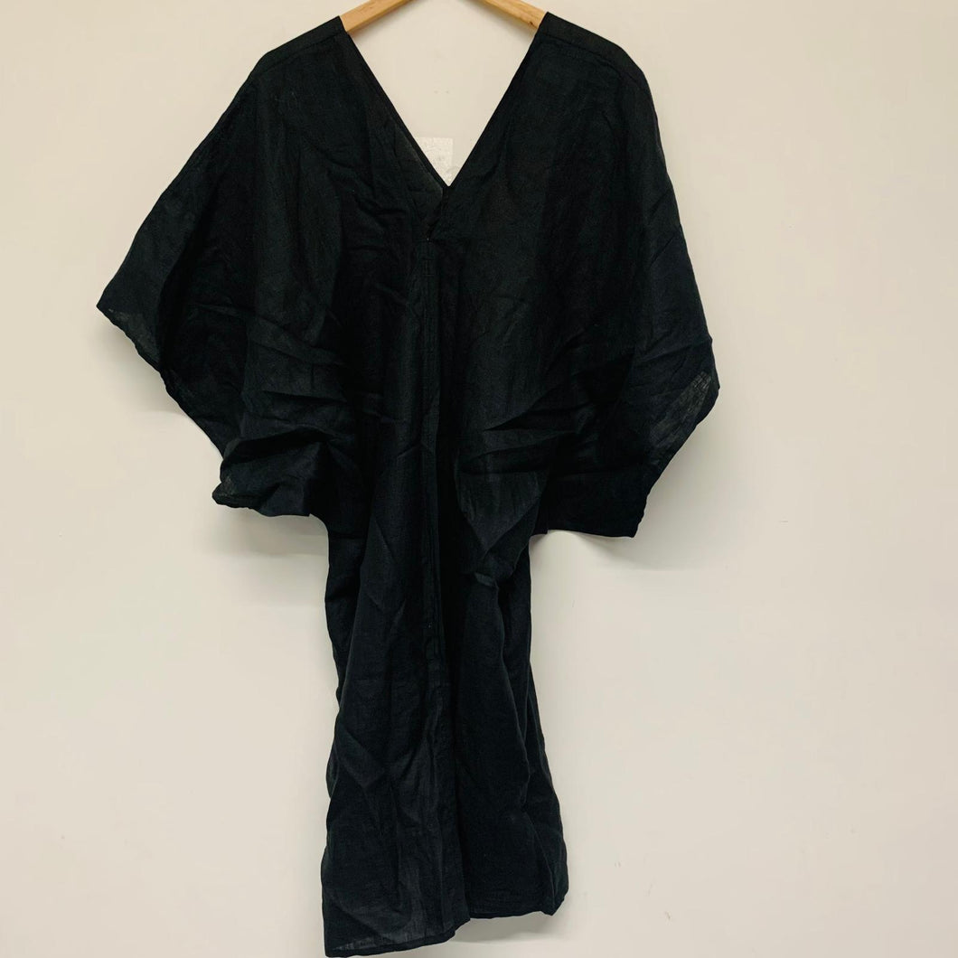JIGSAW Black Ladies Short Sleeve V-neck Kaftan Linen Dress Size UK 10