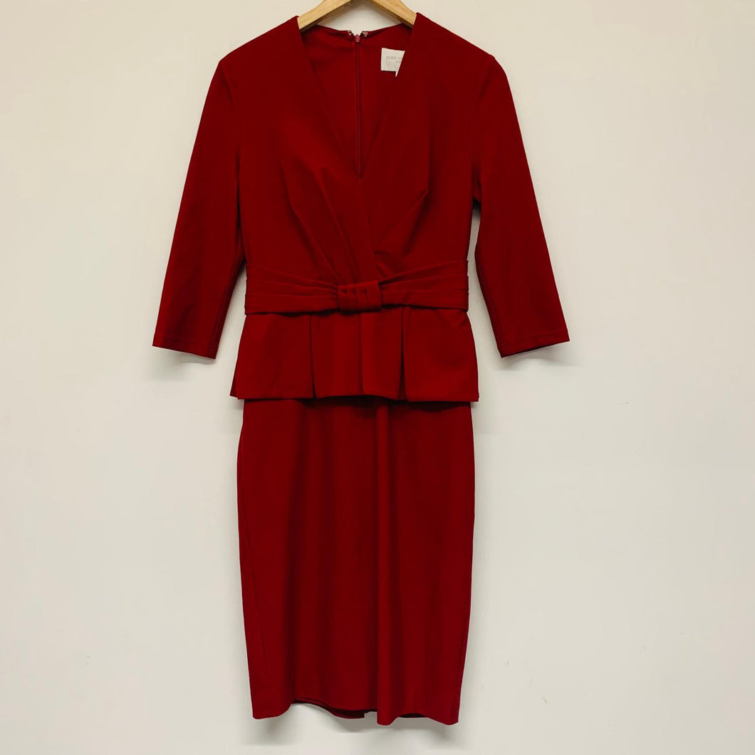 JOHN CHARLES Red Ladies 3/4 Sleeve V-neck A-Line Dress Size UK 10