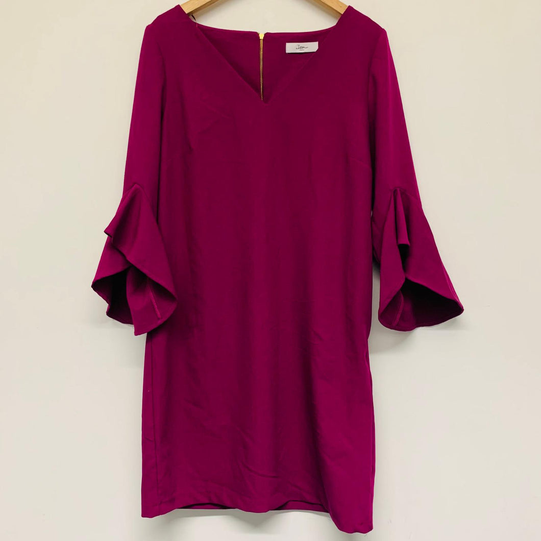 ISSA Purple Ladies Long Sleeve V-neck Shift Bell Sleeve Dress Size UK 12