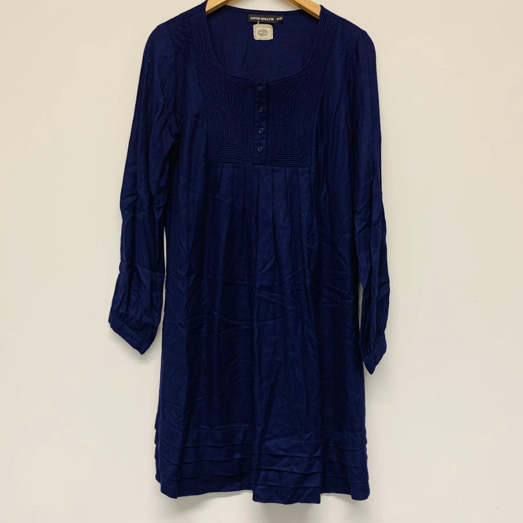 ANTIK BATIK Blue Ladies Long Sleeve Round Neck A-Line Dress Size UK S