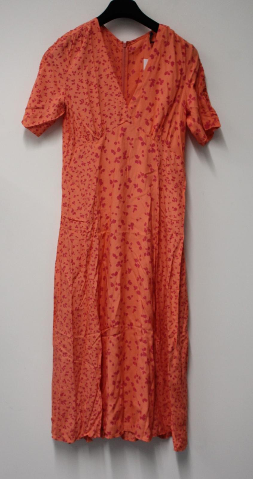 French CONNECTION Ladies Emberglow Orange & Pink Floral Midi Dress UK14 NEW