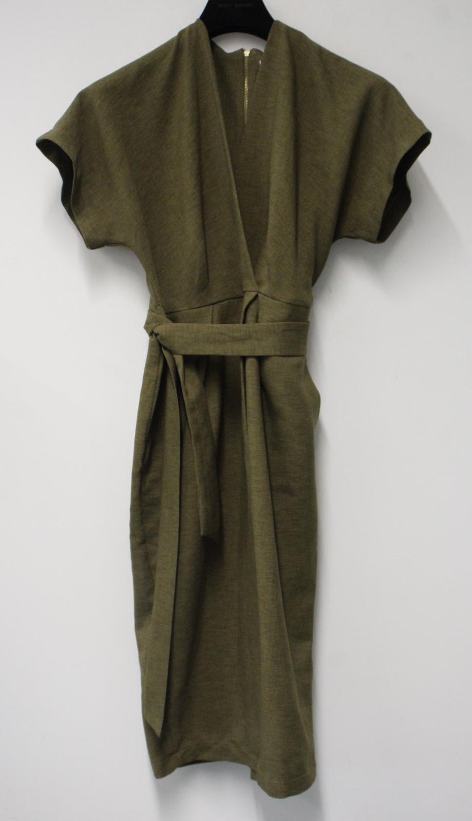 CLOSET LONDON Ladies Olive Green Tie Waist Kimono Sleeve Wrap Dress Approx UK12