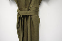 Load image into Gallery viewer, CLOSET LONDON Ladies Olive Green Tie Waist Kimono Sleeve Wrap Dress Approx UK12
