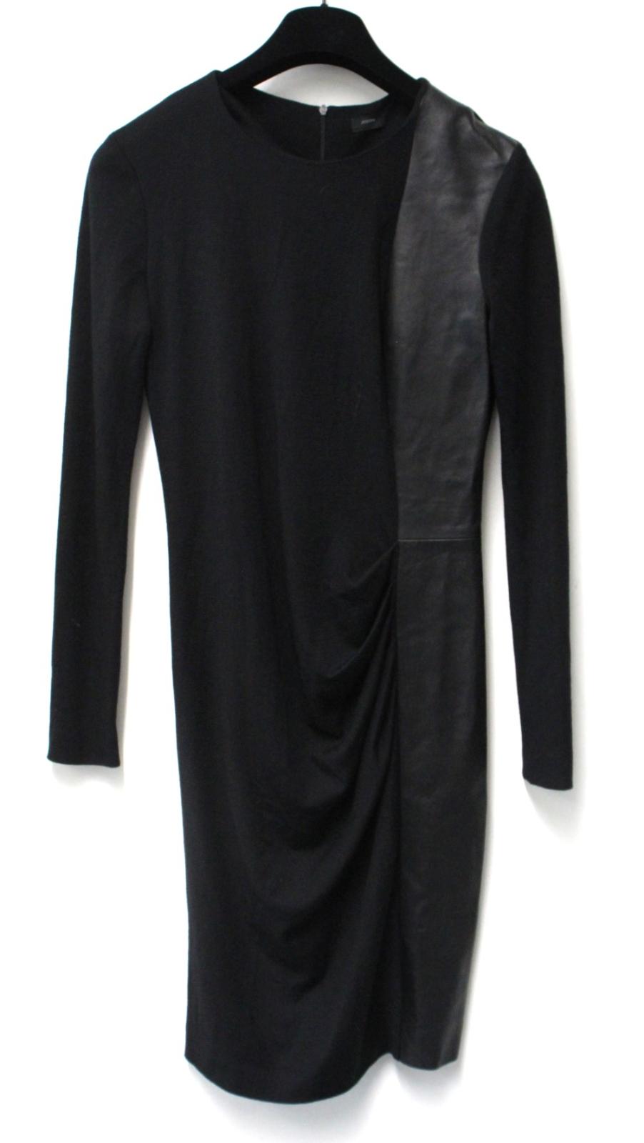 JOSPEH Ladies Black Wool Lambskin Leather Detail Knee Length Dress EU42 UK14