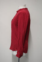 Load image into Gallery viewer, RALPH LAUREN Ladies Deep Red Silk Long Sleeve Collared V-Neck Blouse Size S
