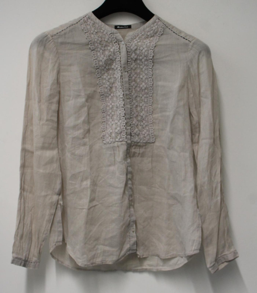 MASSIMO DUTTI Ladies Beige Lace Front Button-Up Long Sleeve Blouse Top M